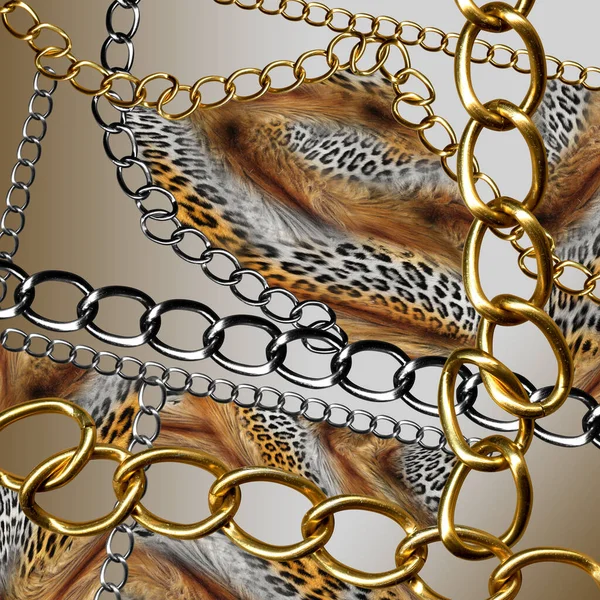 Leopar Arkaplanında Geometrik Desenli Zincirler — Stok fotoğraf