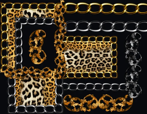 Leopard Hud Med Kedjor Mönster Fashionabla Tryck — Stockfoto