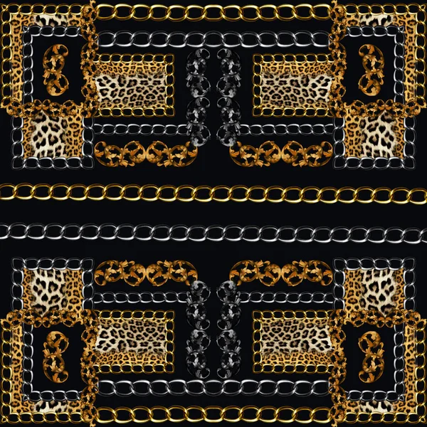 Leopard Δέρμα Αλυσίδες Μοτίβο Μοντέρνο Σχέδιο — Φωτογραφία Αρχείου