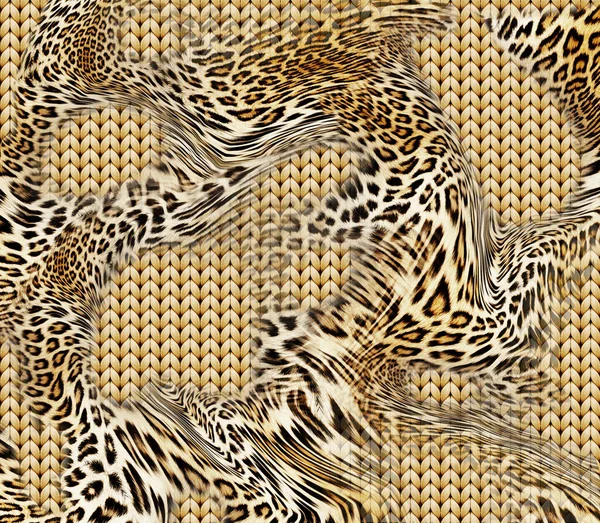 Pelle Leopardo Mescola Grande Struttura Modello Maglia Stampa Alla Moda — Foto Stock