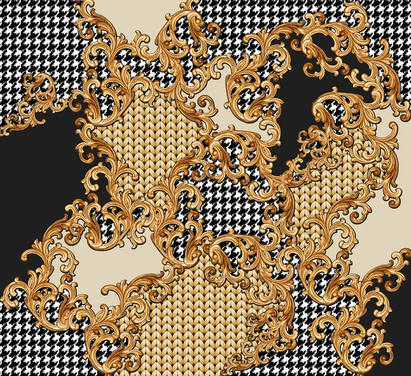 Hahnenfußmuster Hintergrund Traditionelles Muster Gestrickter Stoff Goldene Barock Und Ornamentelemente — Stockfoto