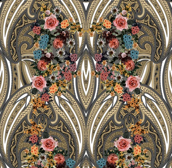 Flowers Paisley Pattern Print — Stockfoto