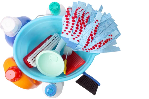 Medence és a vödör, tisztító, mosó-és tisztítószerek — Stock Fotó