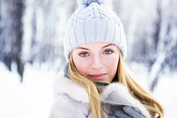 Das junge, schöne Mädchen, wird im kalten Winter im Park fotografiert — Stockfoto