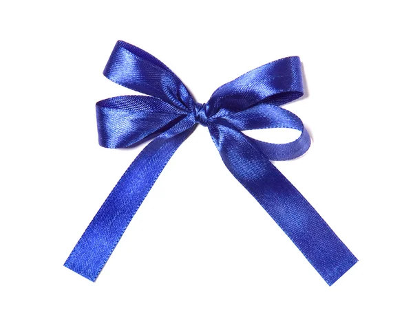 Blått tyg ribbon och böja på vit bakgrund — Stockfoto