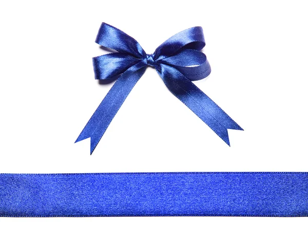 Blue fabric ribbon and bow on white background — Stock Photo, Image