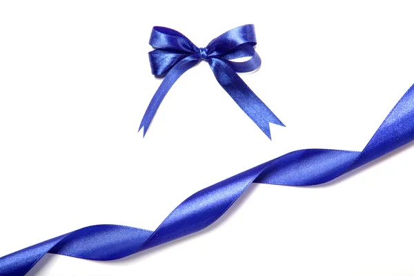 Blue fabric ribbon and bow on white background — Stock Photo, Image