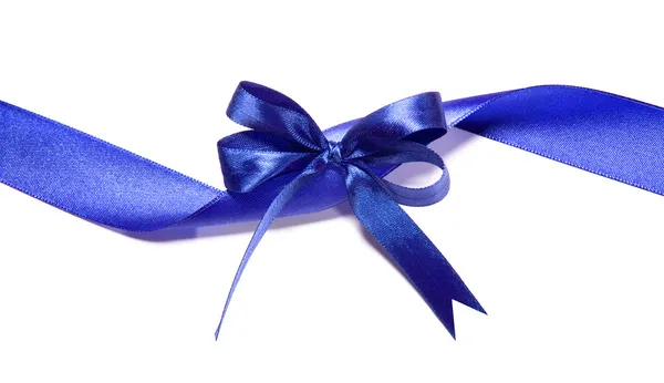 Blue fabric ribbon and bow on white background — Stock Photo, Image
