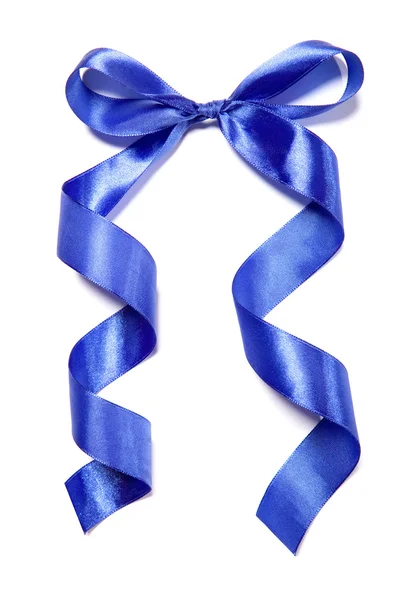 Blue fabric ribbon and bow on white background — Stock Photo, Image