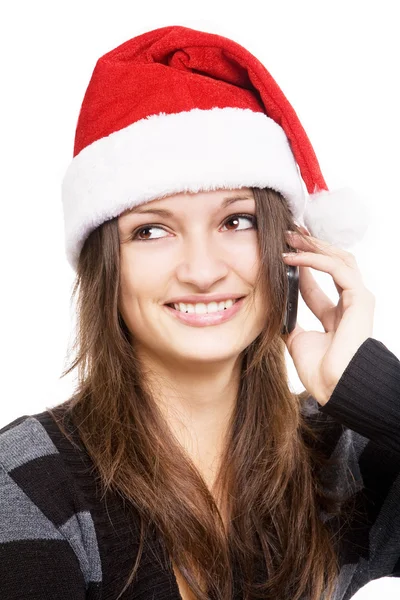 Meisje praten over de telefoon geïsoleerd op witte achtergrond — Stockfoto