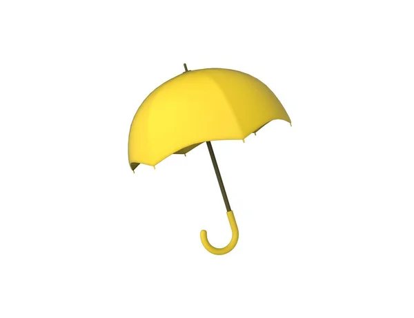 木製ハンドル付き黄色の傘3Dレンダリングモデル隔離された白い背景 — ストック写真