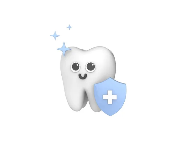 Ubezpieczenie Dentystyczne Szczęśliwego Słodkiego Zęba Strażą Ubezpieczenie Zdrowotne Model Renderowania — Zdjęcie stockowe