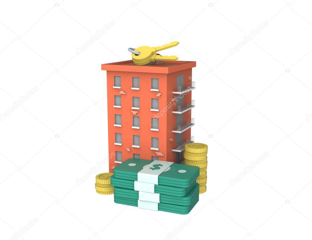 To buy an apartment. Property Investment and real estate money investment. 3D render concept isolated white background.