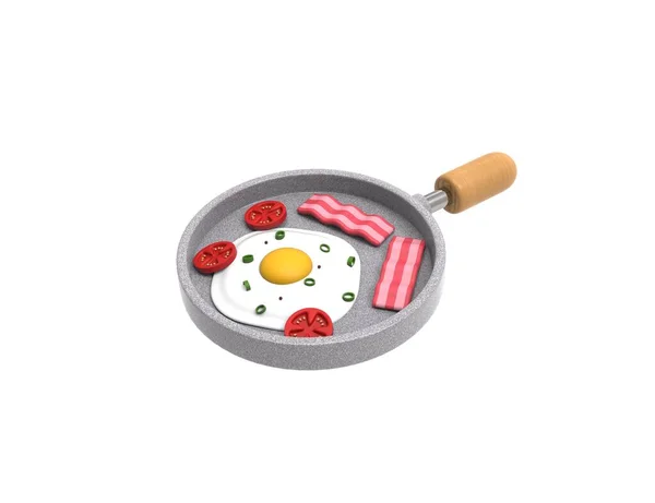 Cooking Sunny Side Eggs Crispy Fried Bacon Tomatoes Green Onions — Stock Photo, Image