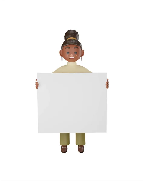 African American Woman Holding Blank White Board Her Hands Promotional — Foto Stock