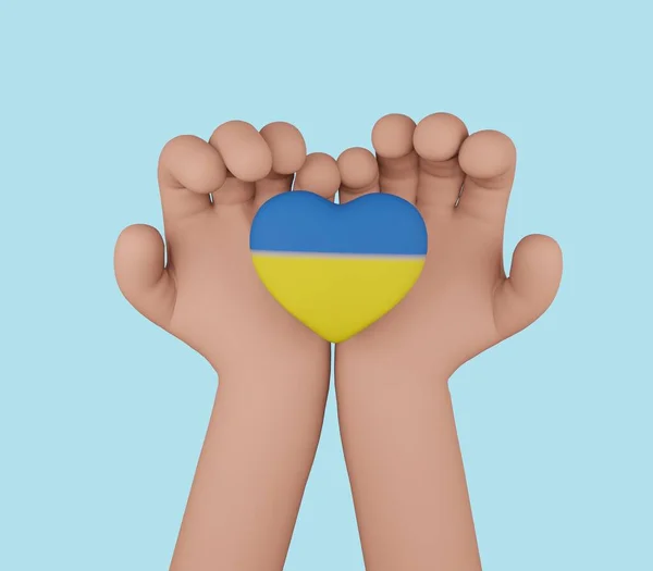 Pray Peace Ukraine War Hands Hold Heart Print Ukraine Flag — Stock Photo, Image