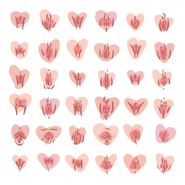 Lindo patrón de corazones de vulva rosa. Símbolo feminista —  Fotos de Stock