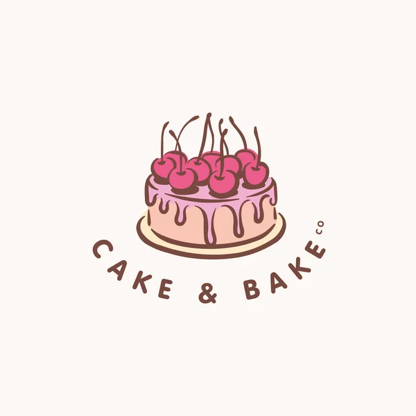 Torta pékség koncepció logó cseresznyével — Stock Vector