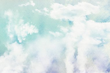 Bulutlu soyut suluboya arka plan, doğal mavi bulutlu gökyüzü. Panoramik arkaplan resimleme dokusu