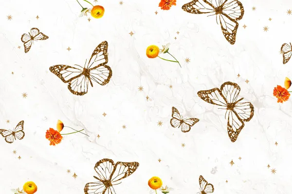 Piękne Tło Motyle Kwiaty — Zdjęcie stockowe