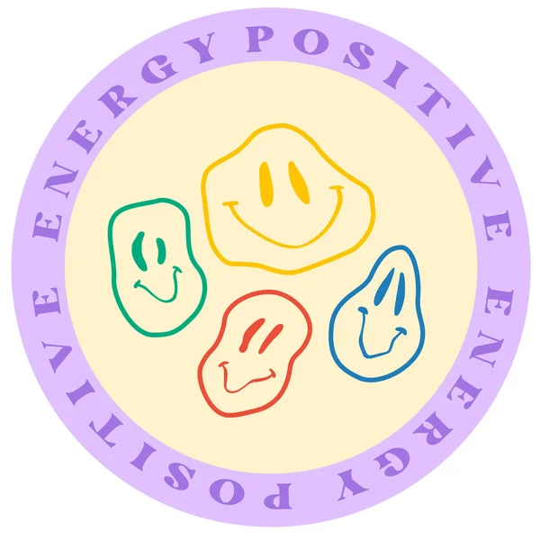 Illustration Funny Stamp Faces Energy Positive Text — Stockfoto