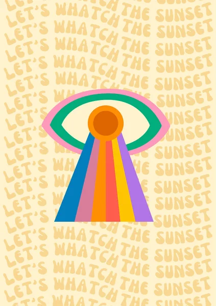 Cartaz Estilo Hippie Com Olho Permite Assistir Inscrição Pôr Sol — Fotografia de Stock