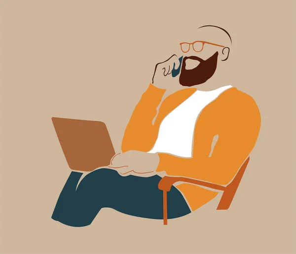 Ilustração Homem Trabalhando Laptop — Fotografia de Stock