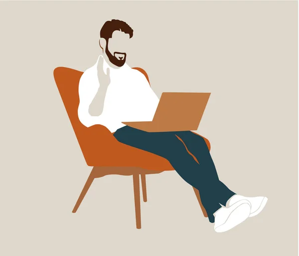 Ilustração Homem Trabalhando Laptop Isolado Fundo Cinza — Fotografia de Stock