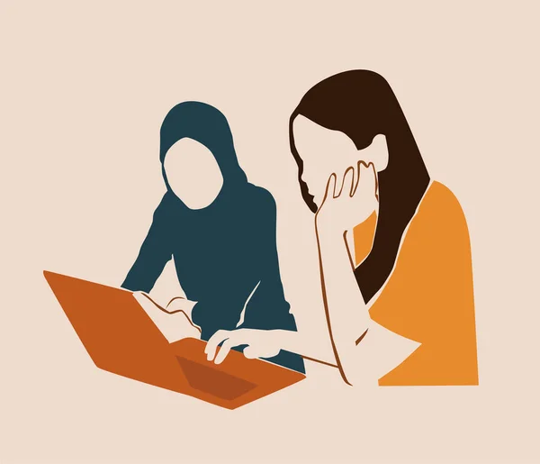 Moslim Vrouw Met Haar Vriend Werken Laptop — Stockfoto
