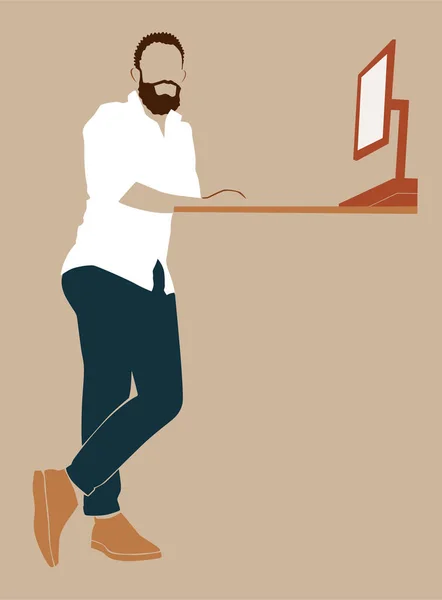Απεικόνιση Του Ανθρώπου Που Εργάζεται Φορητό Υπολογιστή Απομονωμένος Γκρι Φόντο — Φωτογραφία Αρχείου