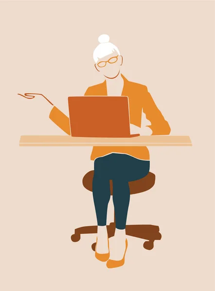 Απεικόνιση Της Επιχειρηματία Που Κάθεται Στην Καρέκλα Και Εργάζονται Φορητό — Φωτογραφία Αρχείου