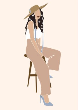  Sandalyesinde saçları olan çiçekli bir kadının resmi. 