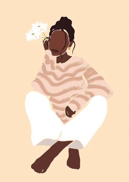 Illustration Woman Holding Flowers — 스톡 사진