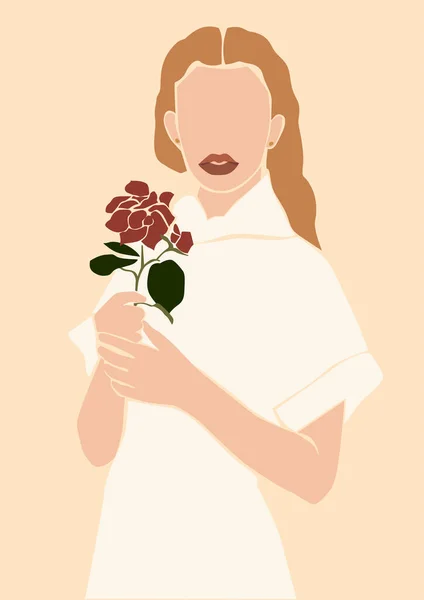 Illustration Kvinna Som Håller Blomma — Stockfoto