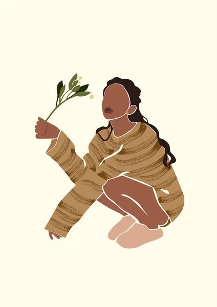 Ілюстрація Жінки Тримає Квітку — стокове фото
