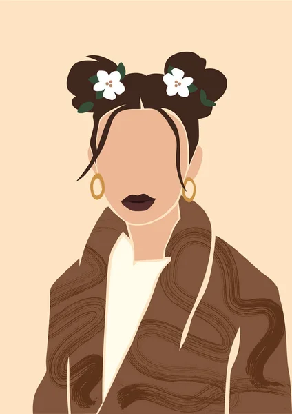 Illustration Kvinna Med Blommor Håret — Stockfoto