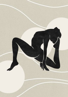 Kahverengi arka planda yoga yapan esnek bir kızın silüeti. 