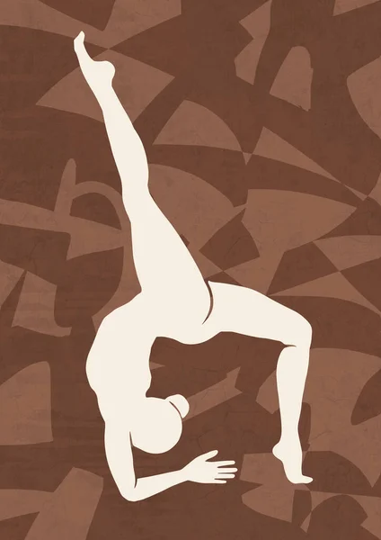 Kahverengi Arka Planda Yoga Yapan Esnek Bir Kızın Silüeti — Stok fotoğraf