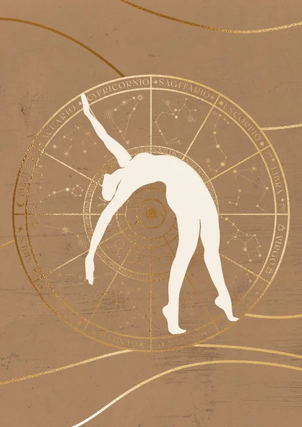 Силуэт Женщины Фоне Астрологического Гороскопа Иллюстрация — стоковое фото