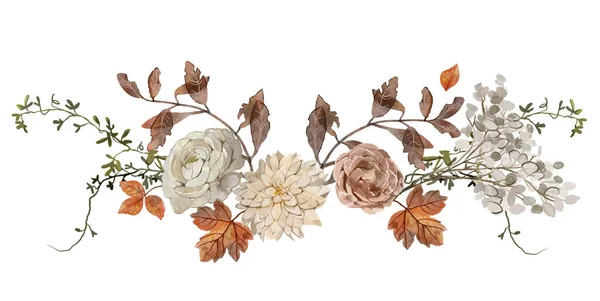 Υδατογραφία Floral Σύνθεση Λουλούδια Και Φύλλα — Φωτογραφία Αρχείου