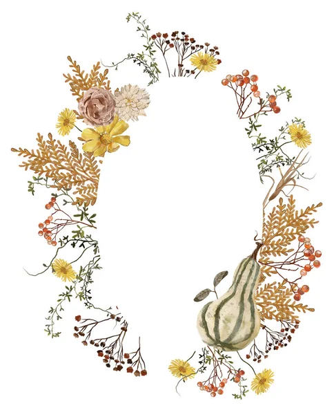 Aquarell Blumenkranz Mit Blumen Und Blättern — Stockfoto