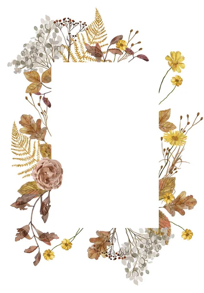 Çiçek ve yapraklı suluboya çerçeve