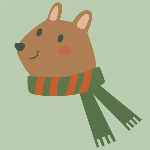 Carino Personaggio Orso Cartone Animato Con Una Sciarpa Verde — Vettoriale Stock