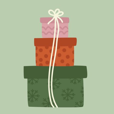 El çizimi hediye kutusu, kurdele yay vektör çizimi, Noel hediyesi.