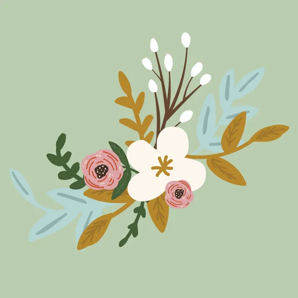 Gyönyörű Virág Minta Virágok Levelek Vektor Illusztráció — Stock Fotó