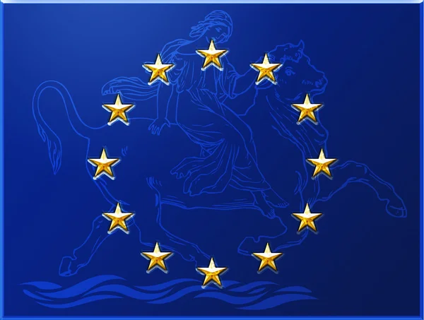 Drapeau d'Europe avec symbole taureau — Photo