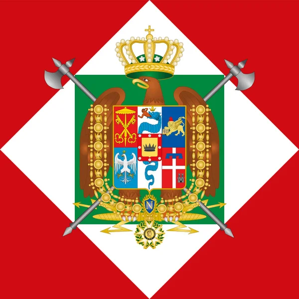 Reino Napoleónico Italia 1805 1814 Escudo Armas Bandera Nacional Ilustración — Vector de stock