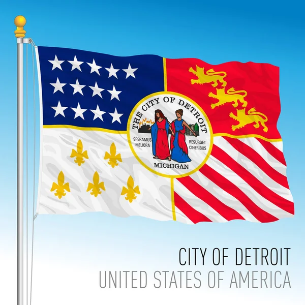 デトロイト市旗 ミシガン州 アメリカ合衆国 ベクトルイラスト — ストックベクタ