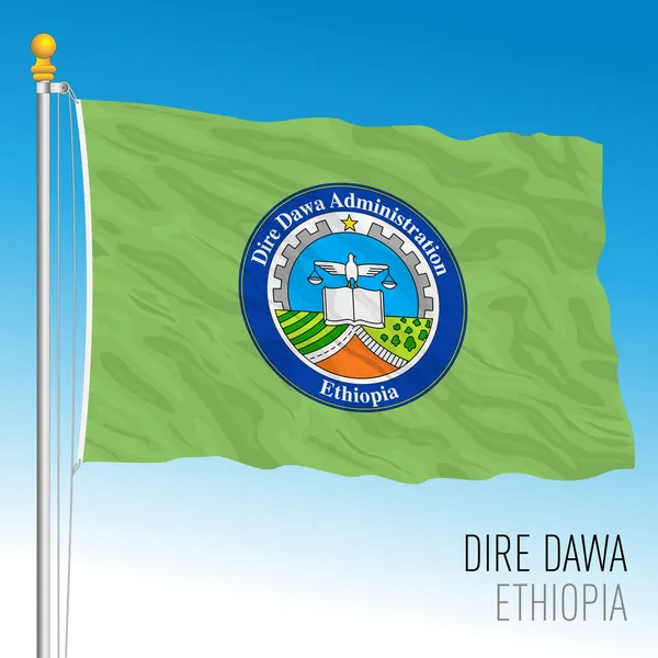 Dire Dawa地域の旗 エチオピア共和国 青い空の背景のベクトルイラスト — ストックベクタ