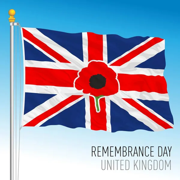Bandeira Dia Lembrança Britânica Com Símbolo Papoula Reino Unido Ilustração —  Vetores de Stock
